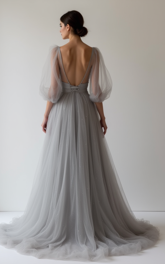Elegant grey Evening Dress & Prom Dress with Lace-Inspired Cutouts