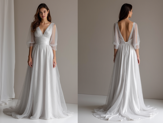 Classic Grey Evening Dress & Prom Dress with Bold Train for Maximum Drama