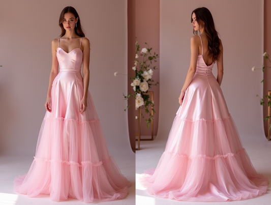 Sophisticated Pink Evening Dress & Prom Dress with Ruched Bodice and Slit