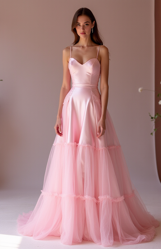 Sophisticated Pink Evening Dress & Prom Dress with Ruched Bodice and Slit