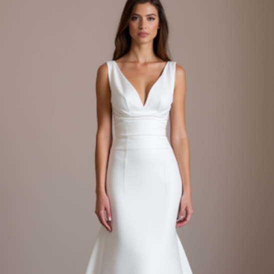 Stunning White Mermaid Wedding Dress with a Lace Bodice and Fitted Skirt