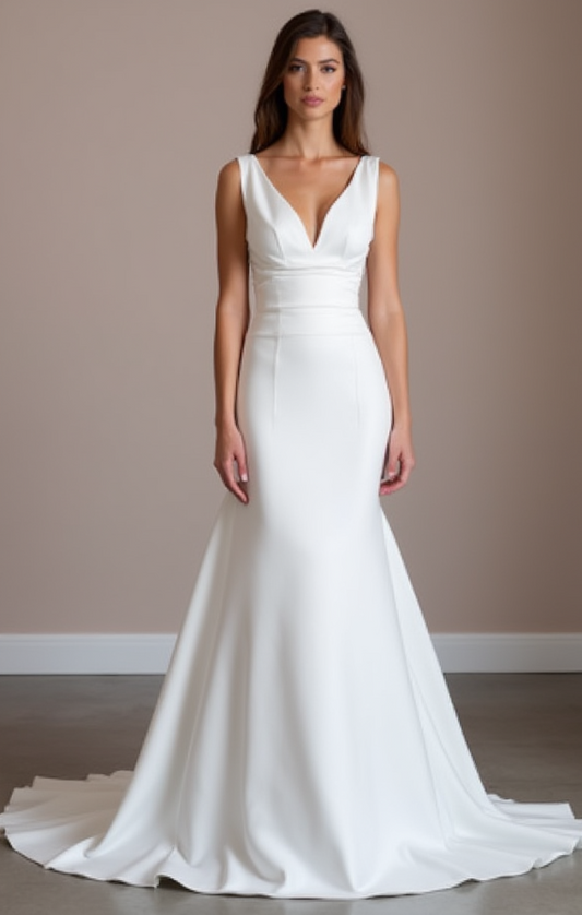Stunning White Mermaid Wedding Dress with a Lace Bodice and Fitted Skirt