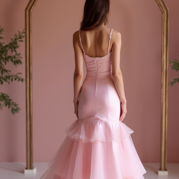 Fashion-Forward Pink Evening Dress & Prom Dress with Geometric Sequin Patterns