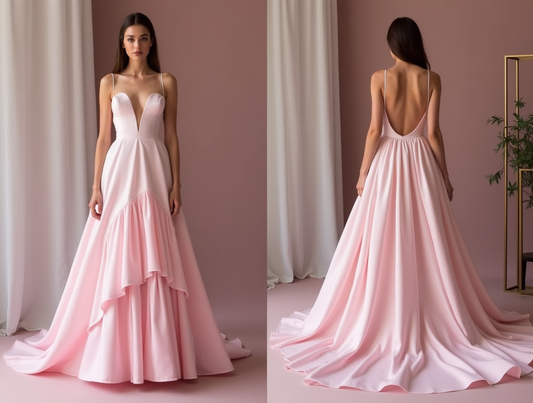 Romantic Pink Evening Dress & Prom Dress with Long Bell Sleeves