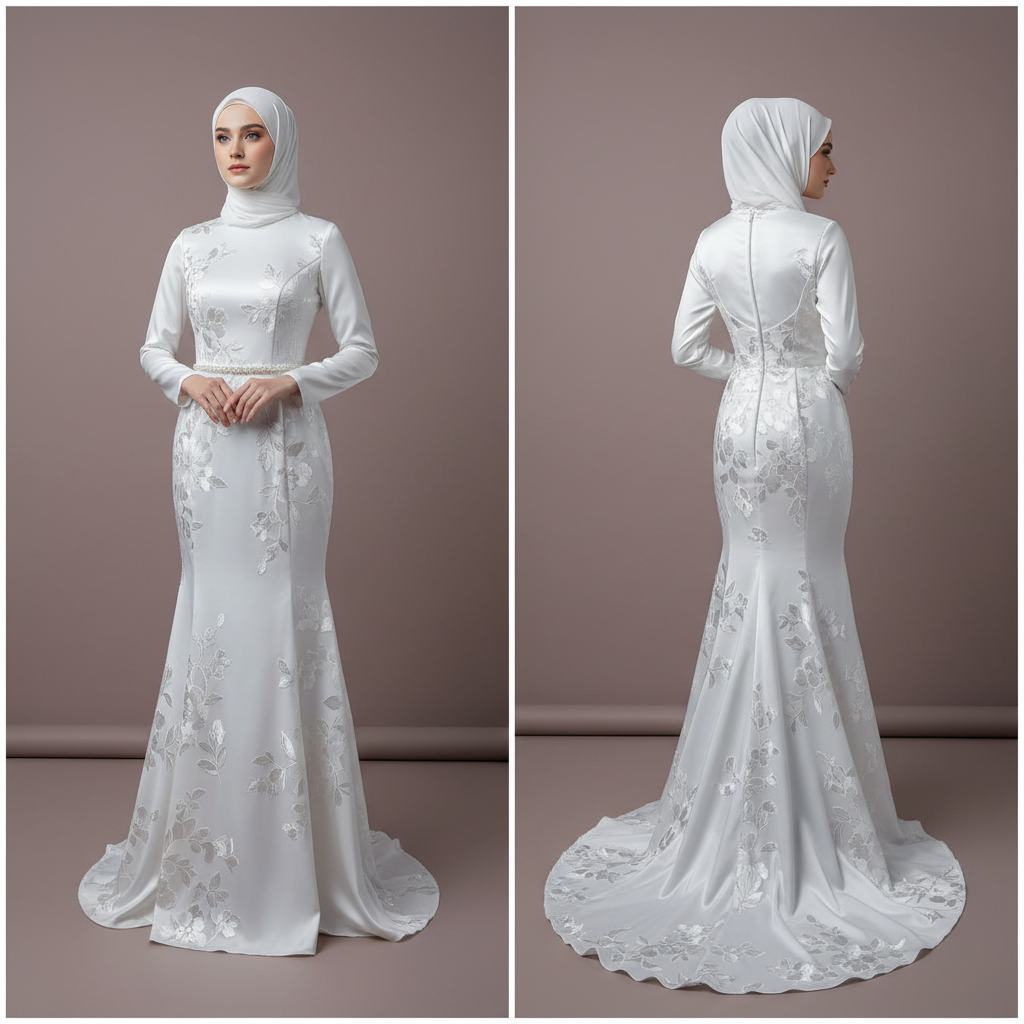 Traditional Arabic Muslim Wedding Dress with Modern Floral Details