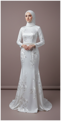 Traditional Arabic Muslim Wedding Dress with Modern Floral Details WHITE