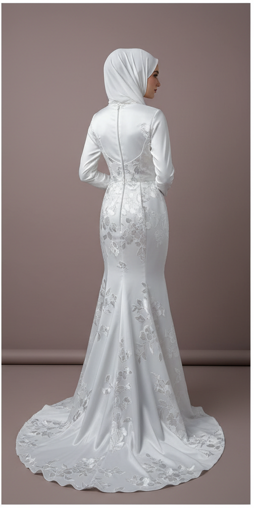 Traditional Arabic Muslim Wedding Dress with Modern Floral Details