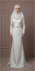Luxury Custom Bridal Wedding Dress with Full Sleeves and Tulle Skirt WHITE