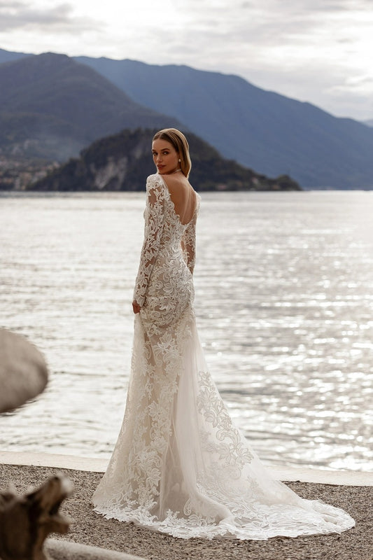 Aenyrst Elegant Long Mouws Appliques Trouwjurken Lace Mermaid Backless Floor Lengte BRIDMID JUDS LUXE فستان الزفاف