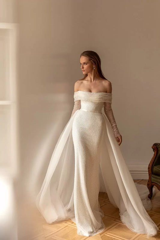 Sodigne moderno sexy sereia vestido de casamento glitter brilhante tule longo sem mangas para mulheres vestidos de noiva