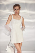 Sleek Sheath Wedding Gown with Straps, Square Neckline, and a Natural Waistline for a Minimalist and Modern Bridal Look