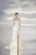 Off-Shoulder A-Line Wedding Gown with Sweetheart Neckline and a Natural Waistline for a Modern and Elegant Bridal Look