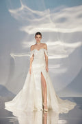 Off-Shoulder A-Line Wedding Gown with Sweetheart Neckline and a Natural Waistline for a Modern and Elegant Bridal Look