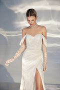 Off-Shoulder A-Line Wedding Gown with Sweetheart Neckline and a Natural Waistline for a Modern and Elegant Bridal Look