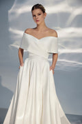 Off-Shoulder A-Line Wedding Gown with Sweetheart Neckline and a Natural Waistline for a Modern and Elegant Bridal Look