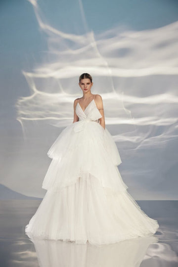 Graceful A-Line Wedding Gown with Spaghetti Straps, Sweetheart Neckline, Bant Embellishment, and a Natural Waistline for an Elegant Bridal Look