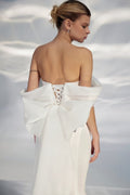 Ethereal Off-Shoulder A-Line Wedding Gown with Sweetheart Neckline, Bant Embellishment, and a Natural Waistline for a Breathtaking Bridal Look