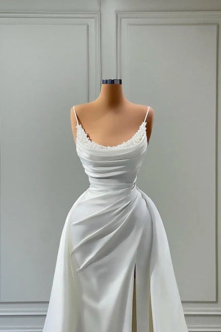 Fall In Love Wedding Dress Scoop Neck Beads Vestidos De Novia Mermaid Satin Bridal Gown Long Formal Evening Dress