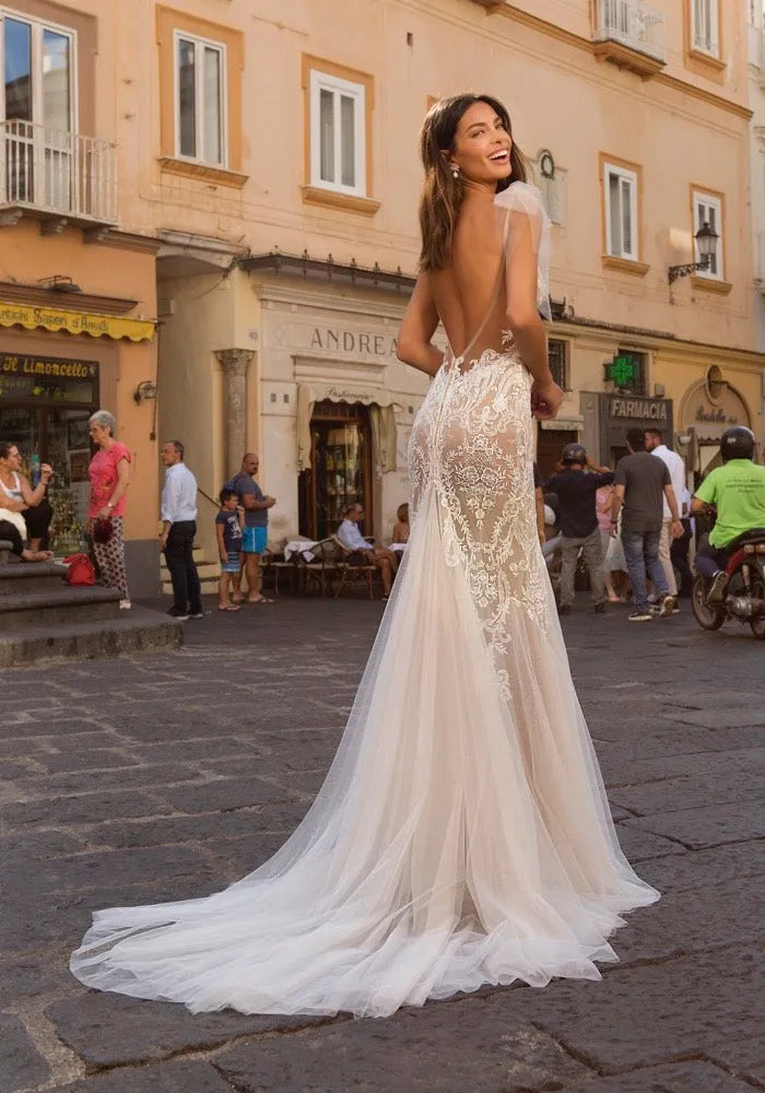 Robes de mariée élégantes Vintage gaine sirène dentelle appliques sexy