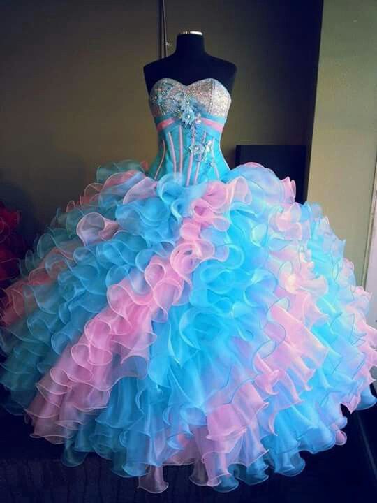 Light Blue And Pink Quinceanera Dresses 15 Years Elegant Crystal Beading Bodice Full-Length Formal Ball Gown Plus Size