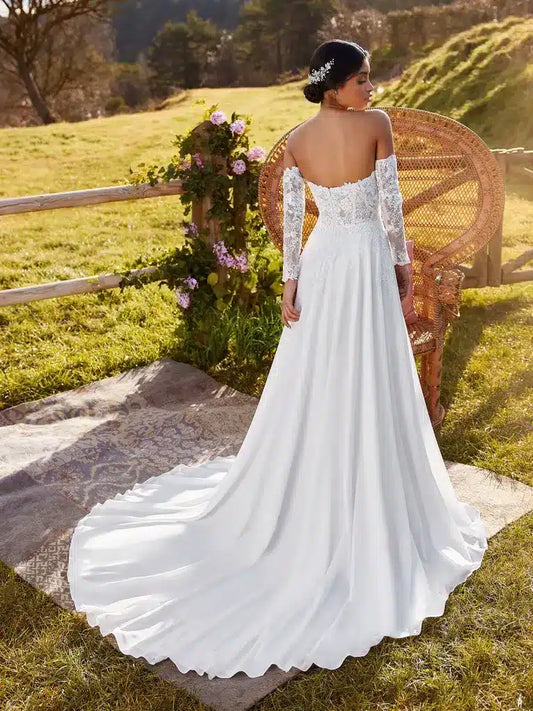 2 su 1 abito da sposa sirena moderna manica a maniche papi raso da sposa abito da sposa Princess Vestido de nolia