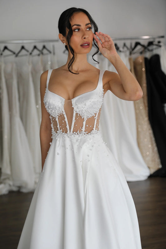 2 su 1 abito da sposa sirena moderna manica a maniche papi raso da sposa abito da sposa Princess Vestido de nolia