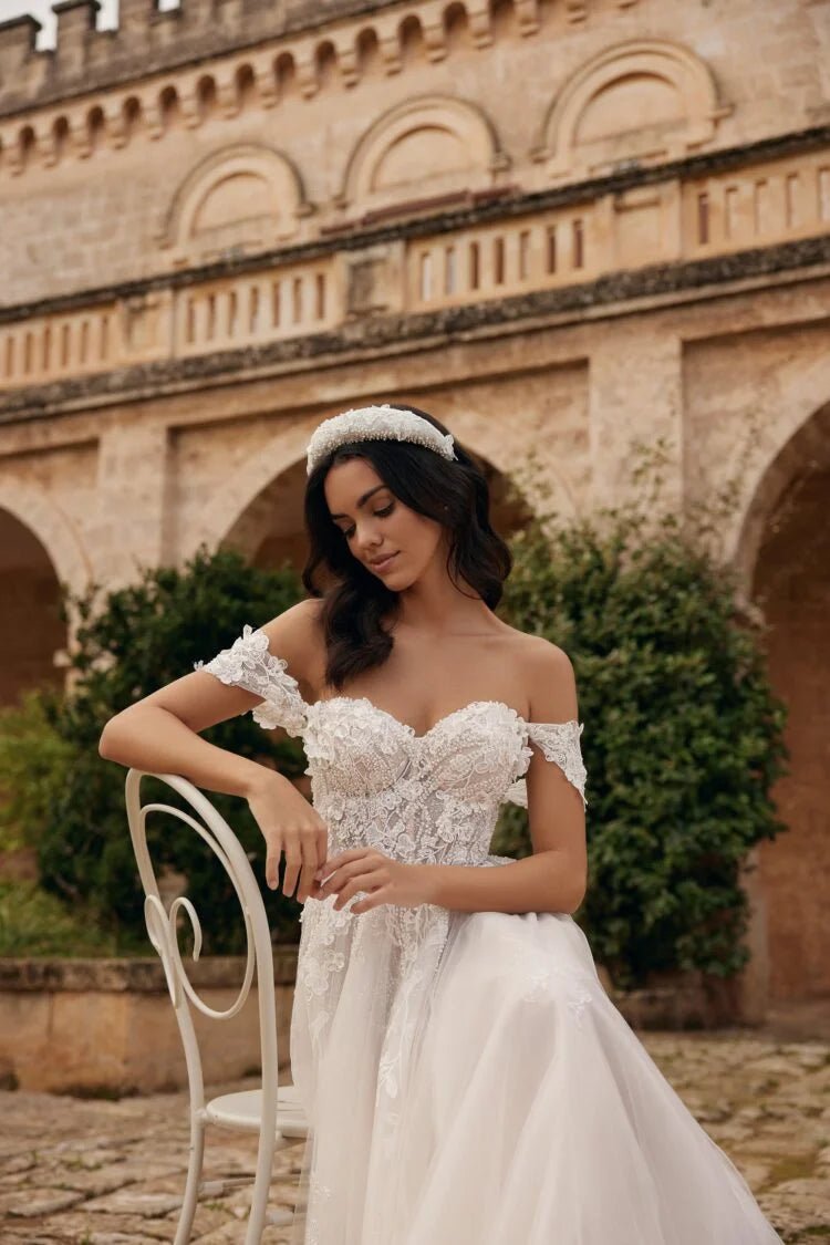 Charming A-line Wedding Dress For Bride Lace Appliques Sweetheart Off the Shoulder Tulle Vestidos De Novia Customized