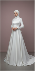 Handcrafted Muslim Bridal Dress for Women Arabic Wedding Style WHITE