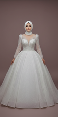Custom Arabic Muslim Wedding Dress for Women with Long Sleeves and Tulle