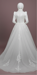 Luxury Arabic Muslim Wedding Gown for Women Long Sleeves Design
