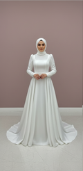 Luxury Modest Muslim Bridal Dress for Women Arabic Dubai Collection WHITE