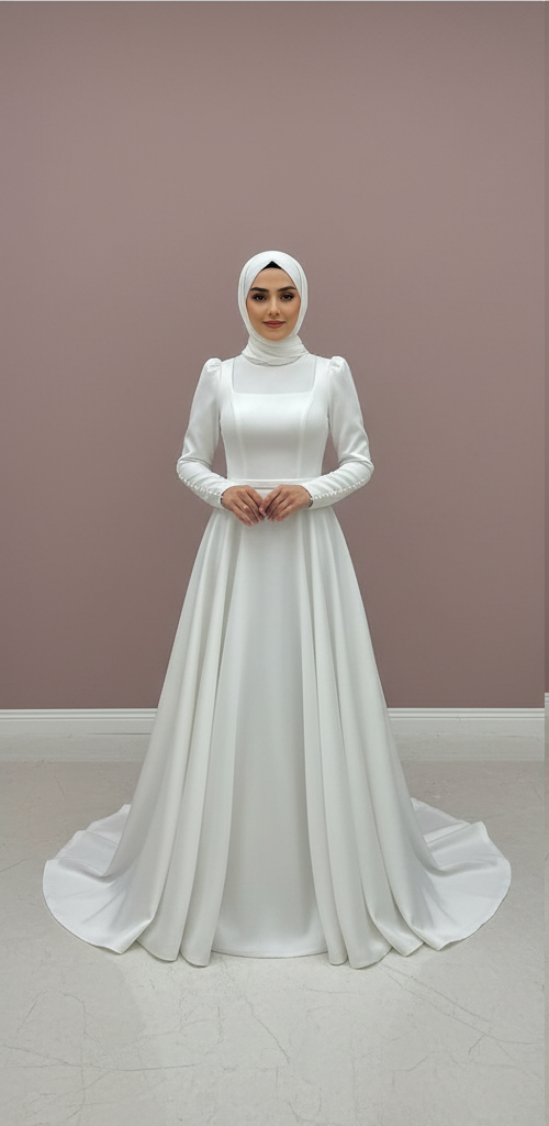Luxury Modest Muslim Bridal Dress for Women Arabic Dubai Collection WHITE