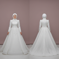 Custom Modest Muslim Bridal Dress with Floral Appliques and Elegant Tulle