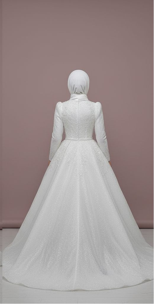 Custom Modest Muslim Bridal Dress with Floral Appliques and Elegant Tulle