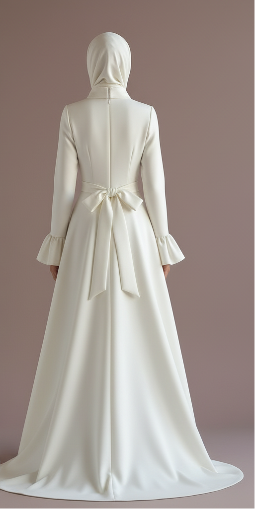 Elegant Arabic Dubai Muslim Bridal Dress with Flower Appliques and Tulle Skirt