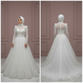 Elegant Arabic Dubai Muslim Bridal Dress with Flower Appliques and Tulle Skirt