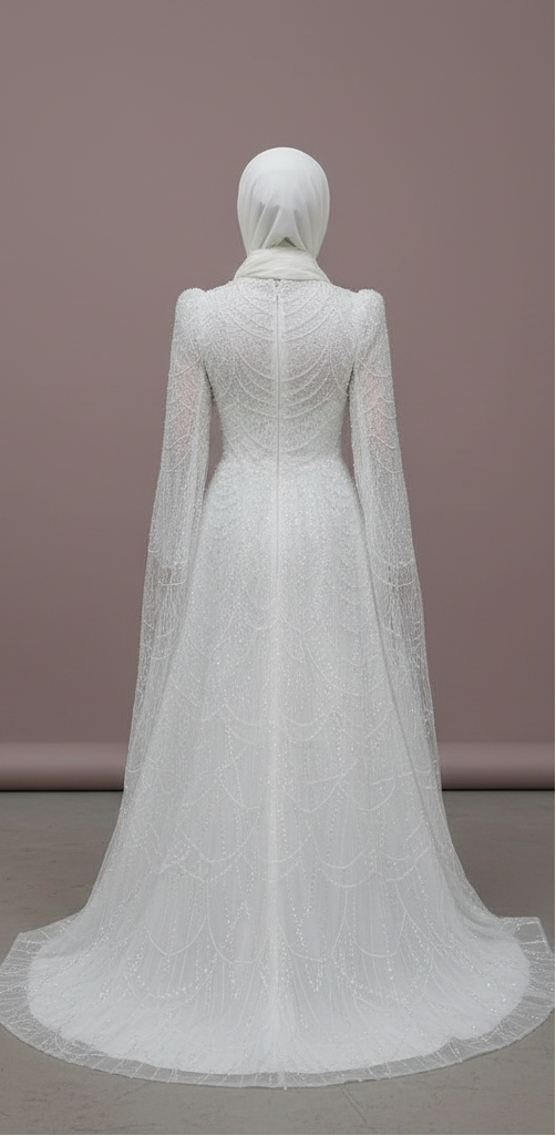 Handmade Muslim Bridal Dress for Women Arabic Dubai Style, Tulle Gown