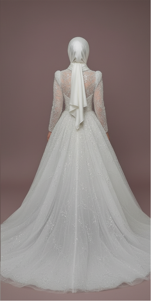 Custom Made Bridal Gown with Long Sleeves and Soft Tulle Wedding Dress