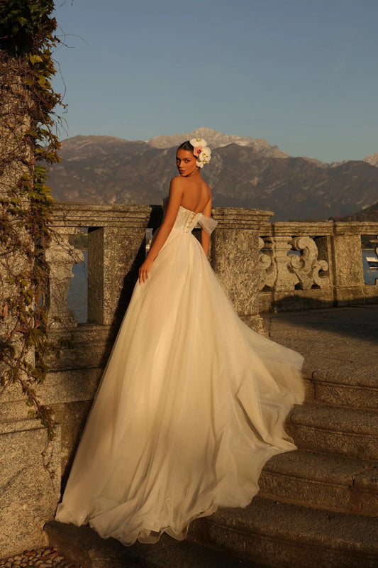 Elegant Wedding Dresses Sweetheart One-shouder Appliques Draped Lace up Backless Marriage Bride Gown