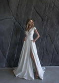 Elegant Simple A-Line Wedding Dress with Strapless Design and V-Neckline for a Stunning Look