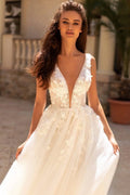 Majestic Ball Gown Wedding Dress with Cap Sleeves, V-Neckline, and a Flattering Dropped Waist for a Fairytale Bridal Look