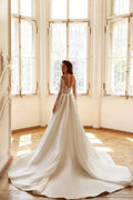 Romantic A-Line Wedding Gown with Long Sleeves, Off-Shoulder Neckline, and a Flattering Dropped Waist for a Timeless Bridal Look