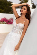 Romantic A-Line Wedding Gown with Straps, Sweetheart Neckline, and a Flattering Dropped Waist for an Enchanting Bridal Look