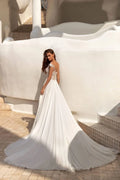 Timeless A-Line Wedding Gown with Off-Shoulder Neckline, Delicate Lace Details, and a Flattering Natural Waist for an Elegant Bridal Look