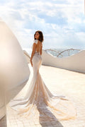 Elegant Mermaid Wedding Gown with Cap Sleeves, V-Neckline, and a Flattering Natural Waist for a Sophisticated Bridal Look