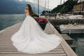 Timeless Ball Gown Wedding Dress with Elegant Straps, V-Neckline, and a Flattering Natural Waistline for a Breathtaking Bridal Appearance