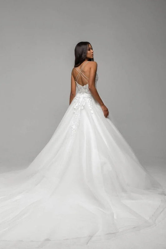 Exquisite A-line Wedding Dress Sleeveless Tulle Draped Pleat Open Back Bride Dresses Floor Length robe de mariée