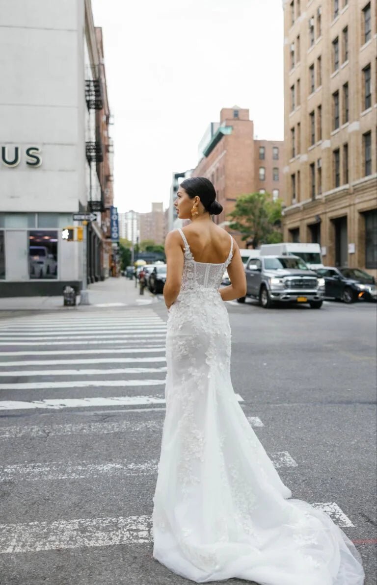 Fancy Square Collar Wedding Dress Zipper Trumpet Slit Chapel Train Tulle Sleeveless Abito Da Sposa Customized Plus Size