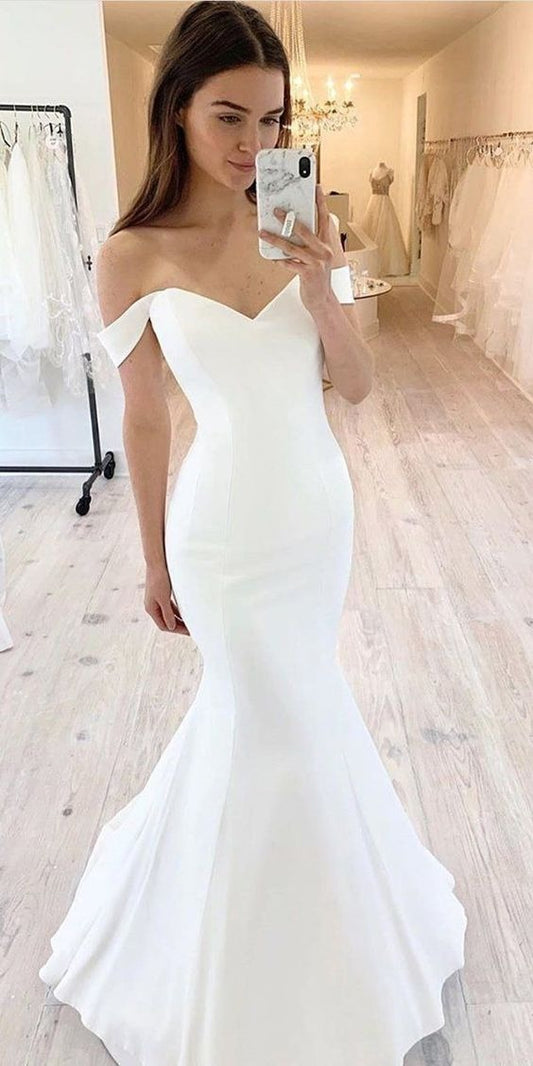 Vestidos De Novia De sirena De satén suave con hombros descubiertos para mujer Vestido De Novia Simple Suknia Ślubna Robe Mariage