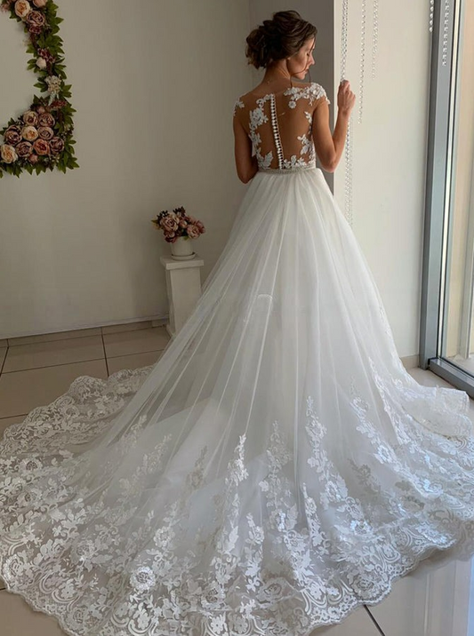Graceful Wedding Dresses Strapless Pleats Organza with Floral Applique Lace-up Back Plus Size Wedding Dresses Custom Made
